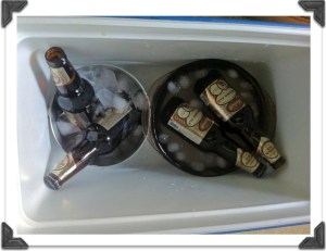 Beer pairs in ice (left) and ice + water bath (right). The cooler lid was utilized between measurements.