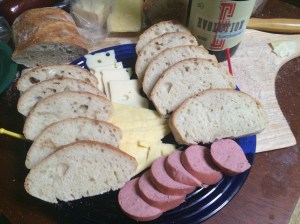 The slices on the left (marked yellow) were made with the Champagne yeast, and the bread on the right (red) was made with the traditional yeast.