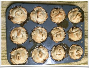 All the pie-lets, marked with crust letters to denote the inside flavor