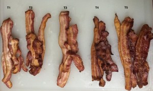 Finished bacon samples. See Techniques section for details.