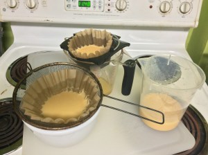 Exploiting parallelism to filter more vodka faster. The initial pass through a wine filter re-suspended the smaller particulates.