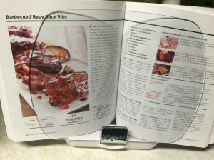 Selected recipe and the handy stand protecting the pages from spice rubbed fingers.