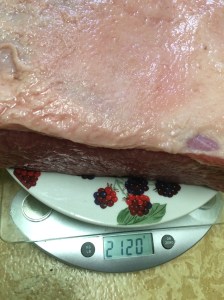 Corned beef on scale