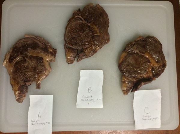 Seared and rested steaks.