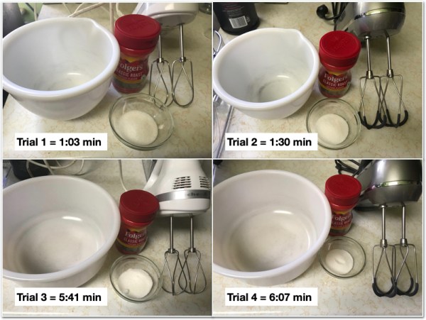 composite showing equipment for trials 1 through 4