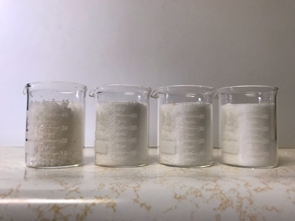 50 mL beakers filled with salt