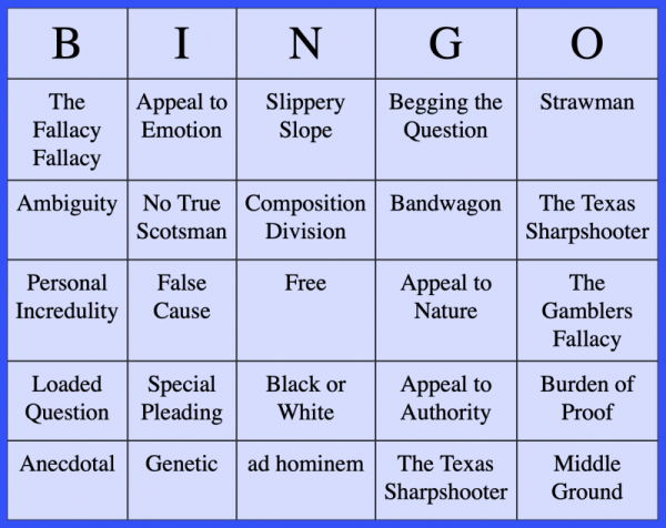 Logical Fallacy Bingo Board