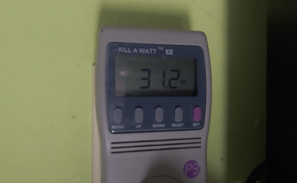 Kill-A-Watt showing 31.2 watts.