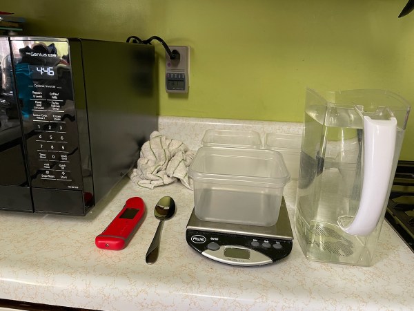 Equipment and supplies needed to measure microwave's performance.