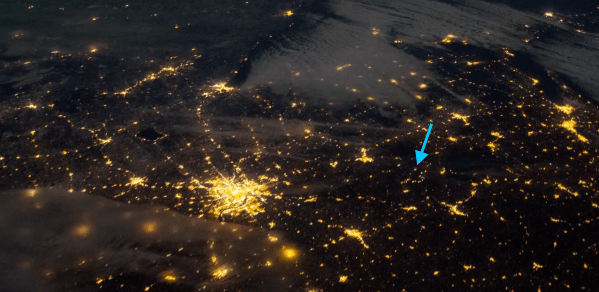 Night image showing the purple dot